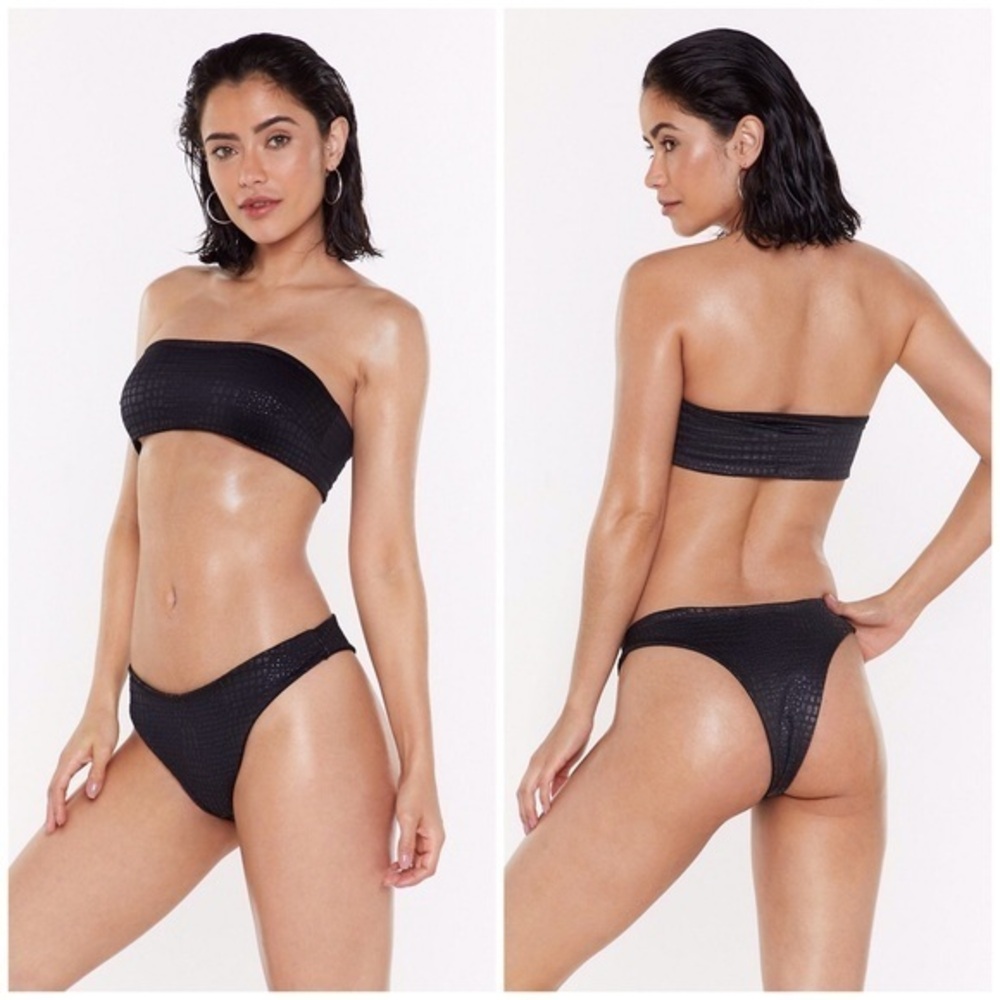 Black Be the Girl Em-boss Bandeau Bikini Set Sz 8
